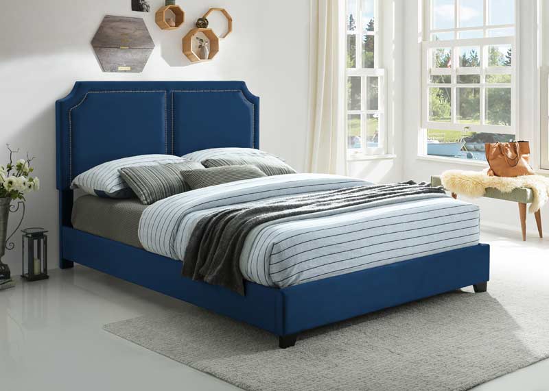 Myco Furniture - Kimberly Nailhead Queen Bed in Blue - KM8005-Q-BL - GreatFurnitureDeal