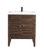 James Martin Furniture - Linden 24" Single Vanity Cabinet, Mid Century Walnut w/ White Glossy Composite Countertop - E213V24WLTWG - GreatFurnitureDeal