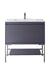 James Martin Furniture - Milan 35.4" Single Vanity Cabinet, Modern Grey Glossy, Brushed Nickel w-Glossy White Composite Top - 801V35.4MGGBNKGW - GreatFurnitureDeal