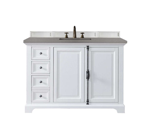 James Martin Furniture - Providence 48" Single Vanity Cabinet, Bright White, w- 3 CM Grey Expo Quartz Top - 238-105-V48-BW-3GEX - GreatFurnitureDeal