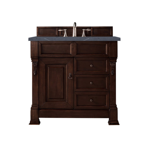 James Martin Furniture - Brookfield 36" Burnished Mahogany Single Vanity  w- 3 CM Charcoal Soapstone Quartz Top - 147-114-5566-3CSP - GreatFurnitureDeal