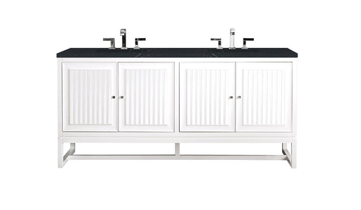 James Martin Furniture - Athens 72" Double Vanity Cabinet, Glossy White, w- 3 CM Charcoal Soapstone Quartz Top - E645-V72-GW-3CSP - GreatFurnitureDeal