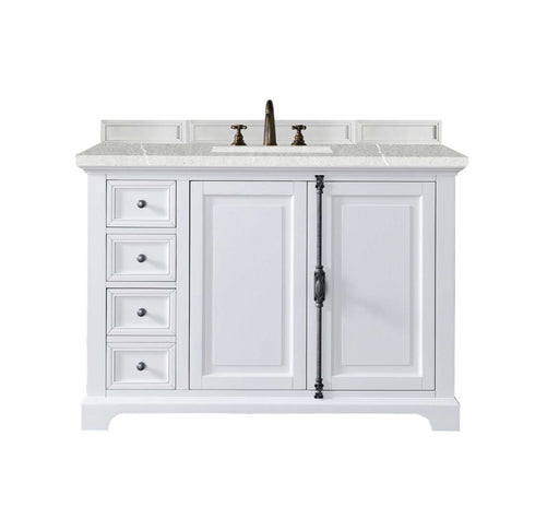 James Martin Furniture - Providence 48" Single Vanity Cabinet, Bright White, w- 3 CM Eternal Serena Quartz Top - 238-105-V48-BW-3ESR - GreatFurnitureDeal