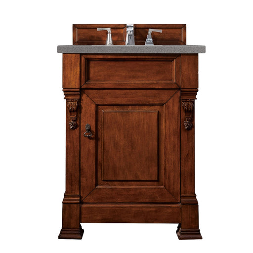 James Martin Furniture - Brookfield 26" Warm Cherry Single Vanity w- 3 CM Grey Expo Quartz Top - 147-114-V26-WCH-3GEX - GreatFurnitureDeal