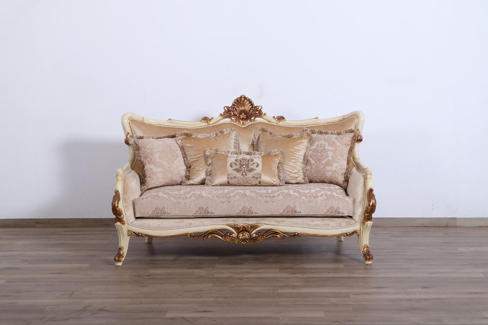 European Furniture - Veronica 2 Piece Luxury Sofa Set in Antique Beige and Antique Dark Gold leaf - 47075-SL - GreatFurnitureDeal