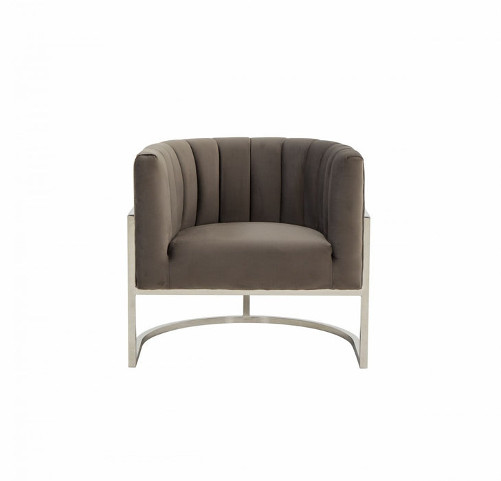 VIG Furniture - Modrest Landau - Modern Grey Velvet & Stainless Steel Accent Chair - VGRHAC-406-GRAY