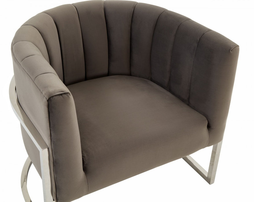 VIG Furniture - Modrest Landau - Modern Grey Velvet & Stainless Steel Accent Chair - VGRHAC-406-GRAY - GreatFurnitureDeal