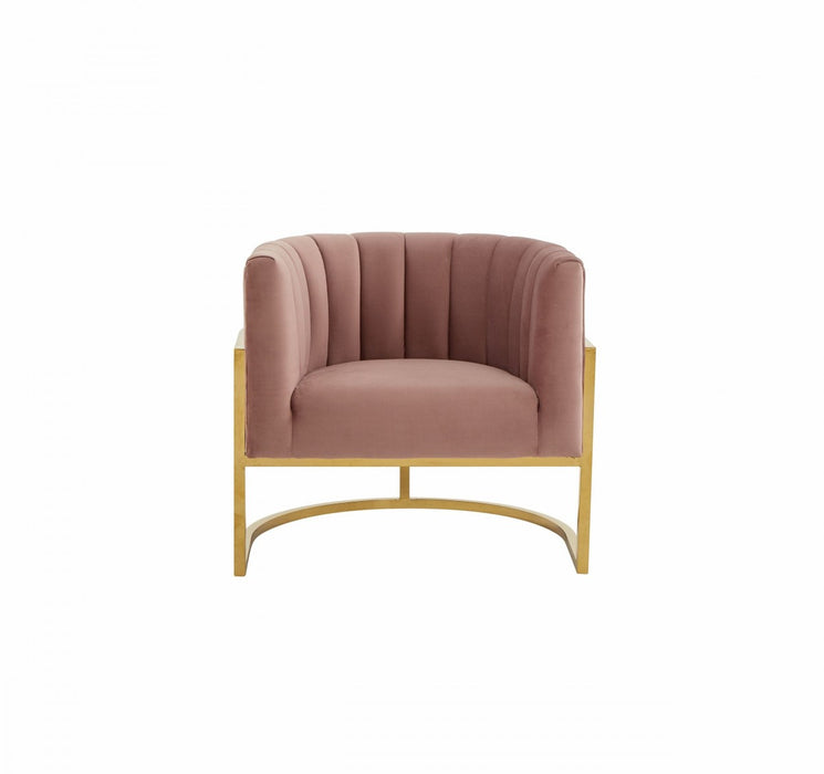 VIG Furniture - Modrest Landau - Modern Pink Velvet & Gold Stainless Steel Accent Chair - VGRHAC-406-PINK - GreatFurnitureDeal