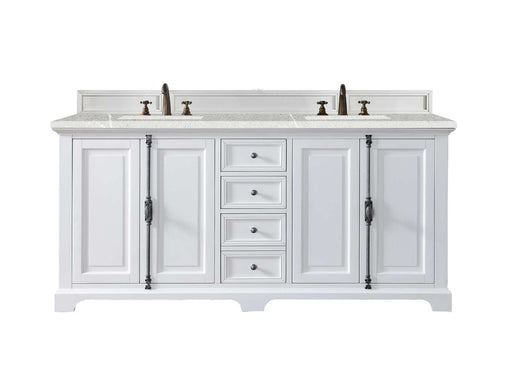 James Martin Furniture - Providence 72" Double Vanity Cabinet, Bright White, w- 3 CM Eternal Serena Quartz Top - 238-105-V72-BW-3ESR - GreatFurnitureDeal