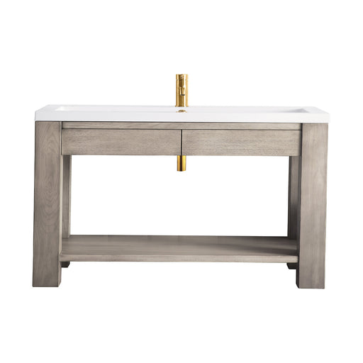 James Martin Furniture - Brooklyn 39.5" Wooden Sink Console, Platinum Ash w/ White Glossy Composite Countertop - C205V39.5PTAWG - GreatFurnitureDeal