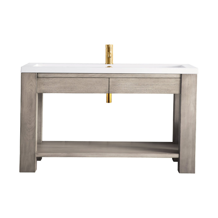 James Martin Furniture - Brooklyn 39.5" Wooden Sink Console, Platinum Ash w/ White Glossy Composite Countertop - C205V39.5PTAWG