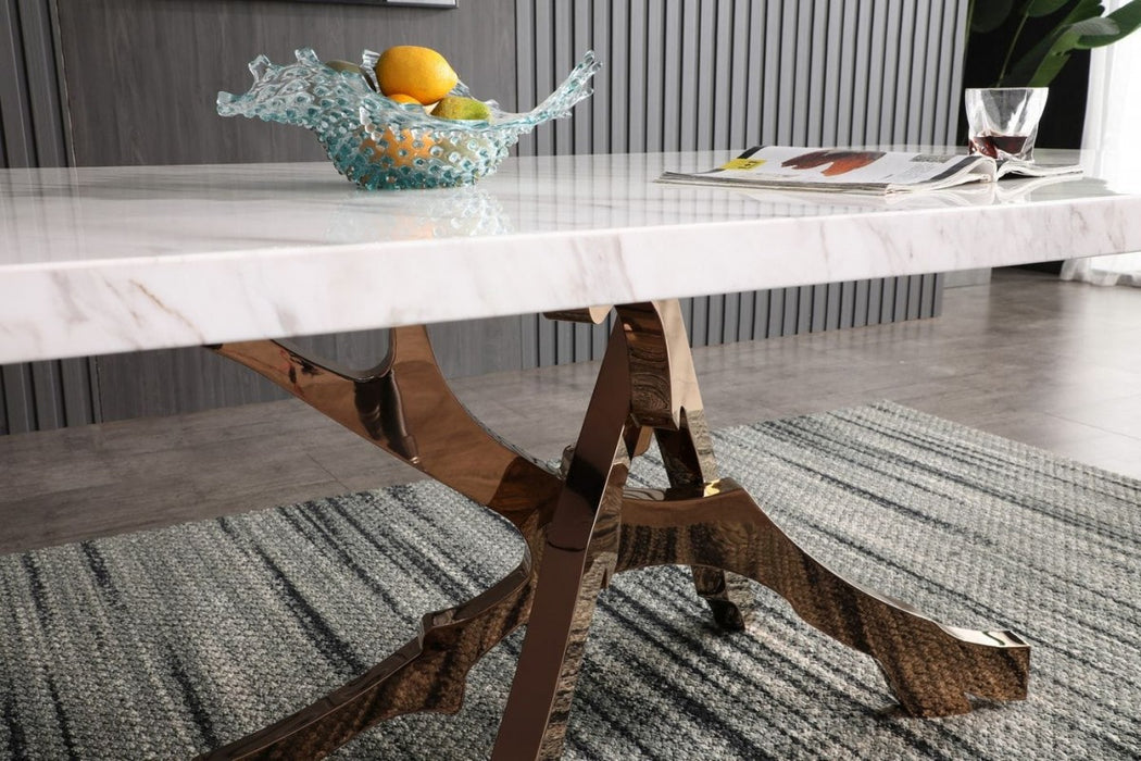 VIG Furniture - Modrest Legend - Modern White Marble & Rosegold Dining Table - VGVCT8222-M20-WHT-DT
