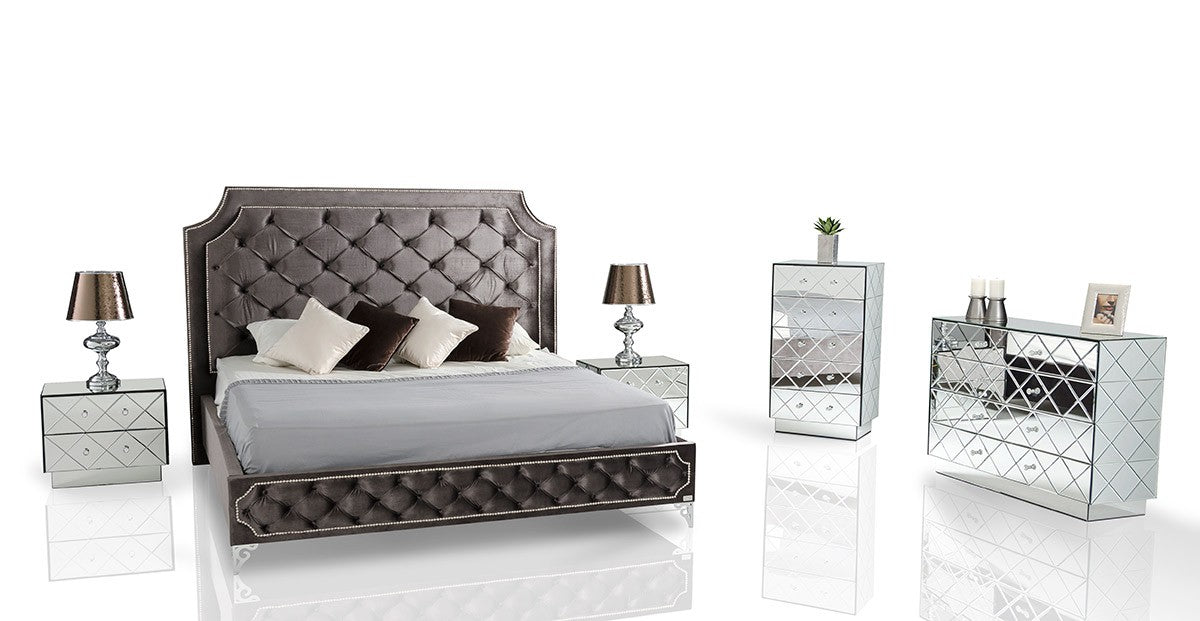 VIG Furniture - Modrest Leilah - Transitional Tufted Fabric Bed without Crystals - VGKNLEILAH-GREY