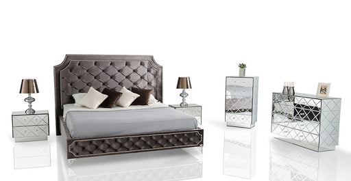 VIG Furniture - Modrest Leilah - Transitional Tufted Fabric Bed without Crystals - VGKNLEILAH-GREY - GreatFurnitureDeal