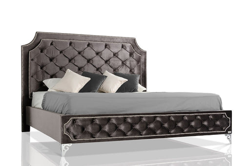 VIG Furniture - Modrest Leilah - Transitional Tufted Fabric Bed without Crystals - VGKNLEILAH-GREY - GreatFurnitureDeal