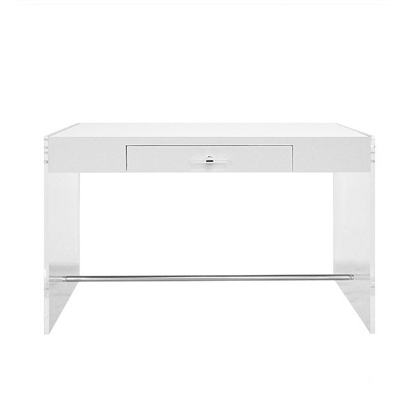 Worlds Away - Acrylic Side Panel Desk With White Lacquer Top - LENNON WH - GreatFurnitureDeal