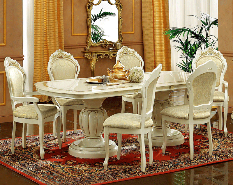 ESF Furniture - Leonardo 7 Piece Dining Table Set in Ivory - LEONARDOTABLE-7SET