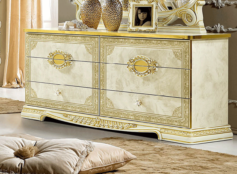 ESF Furniture - Leonardo Double Dresser in Ivory/Gold - LEONARDODRESSER