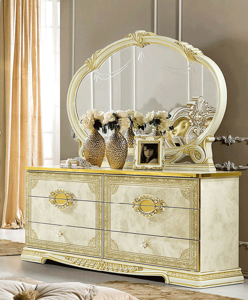 ESF Furniture - Leonardo Double Dresser with Mirror Set in Ivory-Gold - LEONARDODRESSER-M - GreatFurnitureDeal