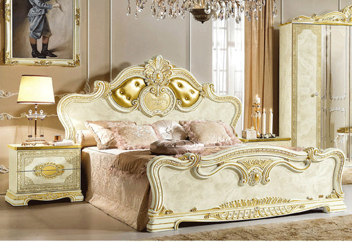 ESF Furniture - Leonardo 3 Piece Bedroom Queen Panel Bed Set in Ivory-Gold - LEONARDOBEDQ.S-3SET - GreatFurnitureDeal