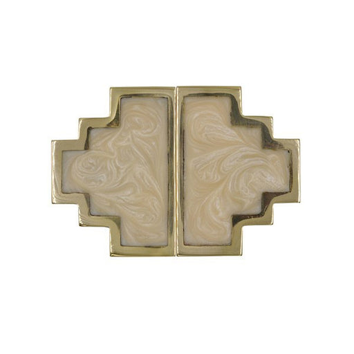 Worlds Away - Geometric Brass Knob Pair With Inset Resin In Pearl Cream - LEVI HCRM - GreatFurnitureDeal