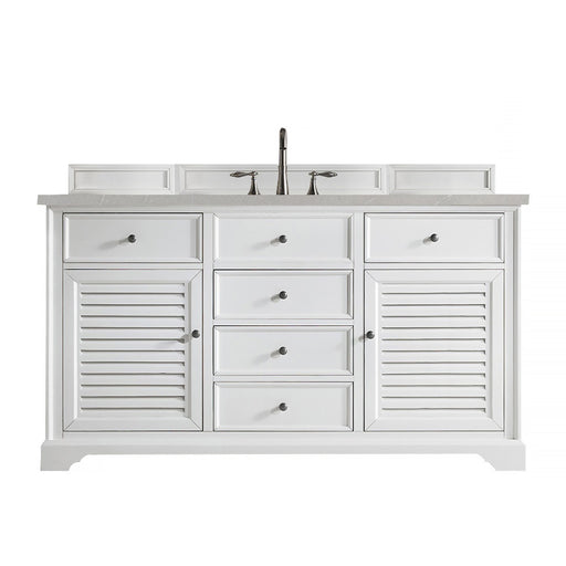 James Martin Furniture - Savannah 60" Single Vanity Cabinet, Bright White, w- 3 CM Eternal Serena Quartz Top - 238-104-V60S-BW-3ESR - GreatFurnitureDeal