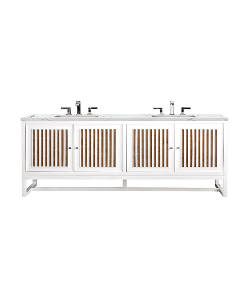 James Martin Furniture - Athens 72" Double Vanity Cabinet, Glossy White, w/ 3 CM Ethereal Noctis Top - E645-V72-GW-3ENC - GreatFurnitureDeal