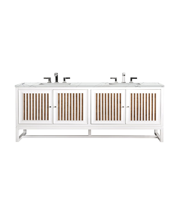 James Martin Furniture - Athens 72" Double Vanity Cabinet, Glossy White, w/ 3 CM Ethereal Noctis Top - E645-V72-GW-3ENC