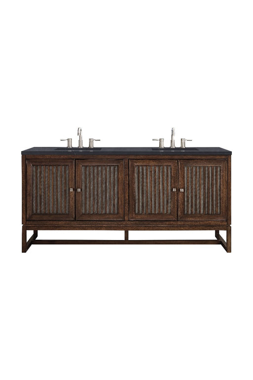 James Martin Furniture - Athens 72" Double Vanity Cabinet, Mid Century Acacia, w- 3 CM Charcoal Soapstone Quartz Top - E645-V72-MCA-3CSP - GreatFurnitureDeal