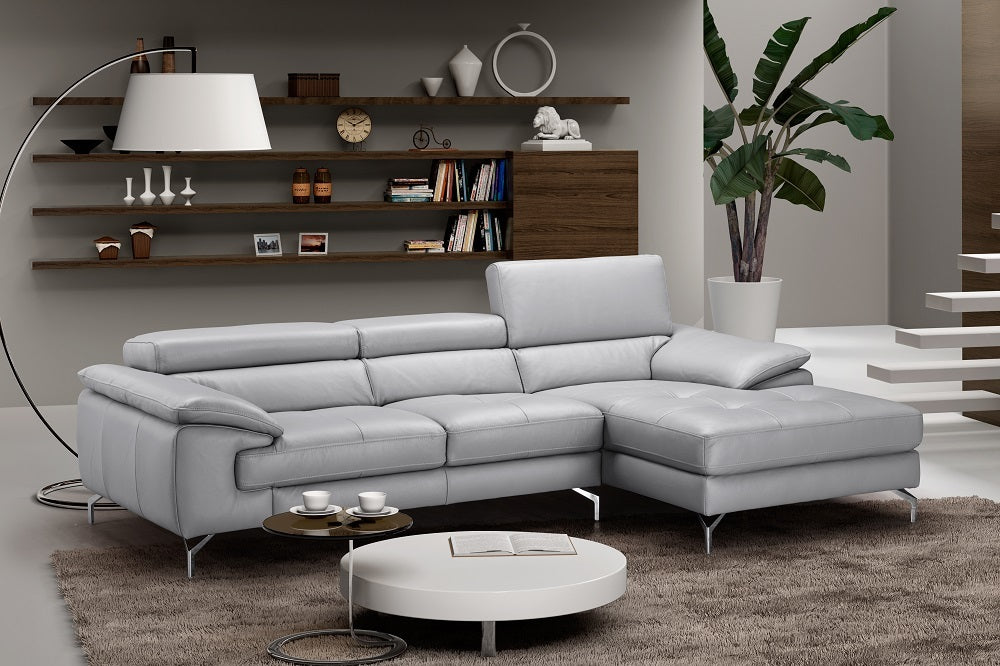 J&M Furniture - Liam Premium Leather Sectional in Right Hand Facing Chaise in Light Grey - 18273-RHFC