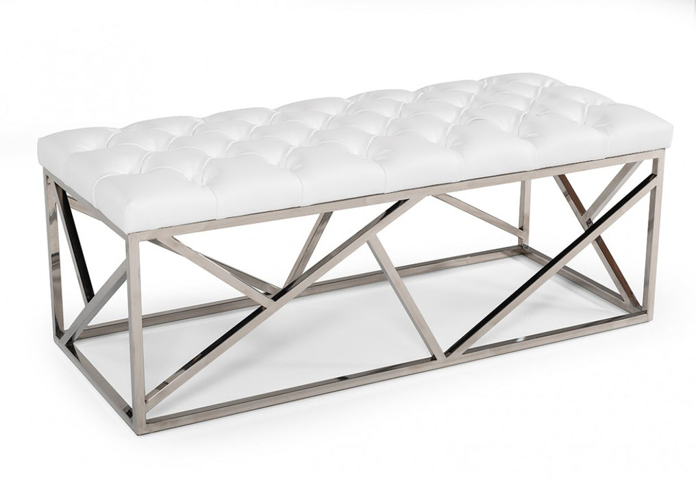 VIG Furniture - Modrest Lindsey Modern White Leatherette & Stainless Steel Bench - VGRH-RHS-OT-201-WHT