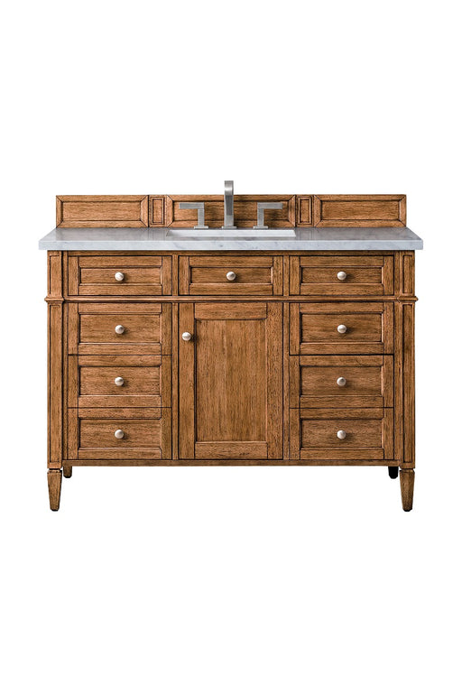 James Martin Furniture - Brittany 48" Saddle Brown Single Vanity w- 3 CM Carrara Marble Top - 650-V48-SBR-3CAR - GreatFurnitureDeal