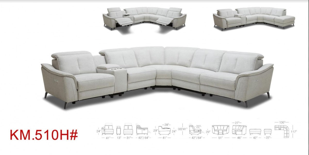 VIG Furniture - Divani Casa Lloyd - Modern Grey Fabric Sectional with Three Recliners - VGKMKM510H-SECT-GRY