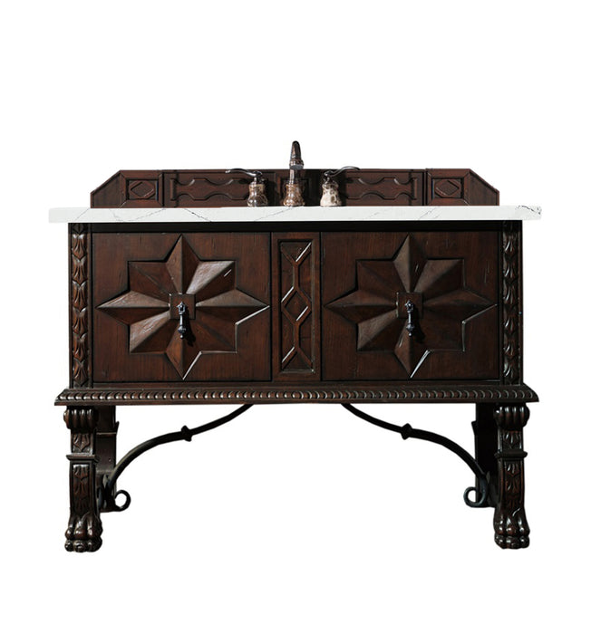 James Martin Furniture - Balmoral 48" Single Vanity Cabinet, Antique Walnut, w/ 3 CM Ethereal Noctis Quartz Top - 150-V48-ANW-3ENC - GreatFurnitureDeal