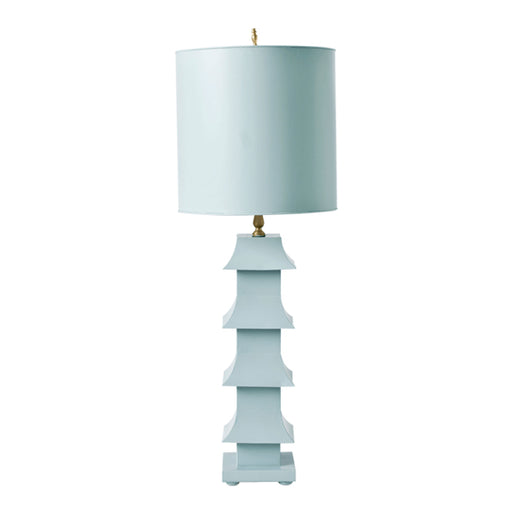 Worlds Away - Powder Blue Painted Tole Pagoda Lamp W. 11" Dia Painted Tole Shade - LMPHB