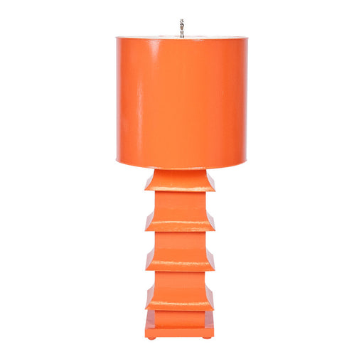 Worlds Away - Orange Painted Large Tole Pagoda Lamp W. 13" Dia Painted Tole Shade - LMPHL-OR