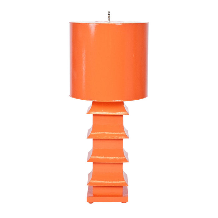 Worlds Away - Orange Painted Large Tole Pagoda Lamp W. 13" Dia Painted Tole Shade - LMPHL-OR - GreatFurnitureDeal