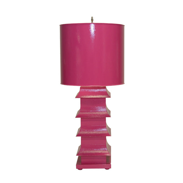 Worlds Away - Hot Pink Painted Large Tole Pagoda Lamp W. 13" Dia Painted Tole Shade - LMPHL-PI - GreatFurnitureDeal