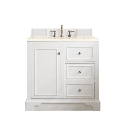 James Martin Furniture - De Soto 36" Single Vanity, Bright White, w- 3 CM Eternal Marfil Quartz Top - 825-V36-BW-3EMR - GreatFurnitureDeal