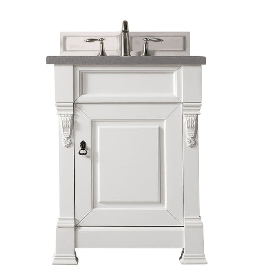 James Martin Furniture - Brookfield 26" Bright White Single Vanity w- 3 CM Grey Expo Quartz Top - 147-V26-BW-3GEX - GreatFurnitureDeal