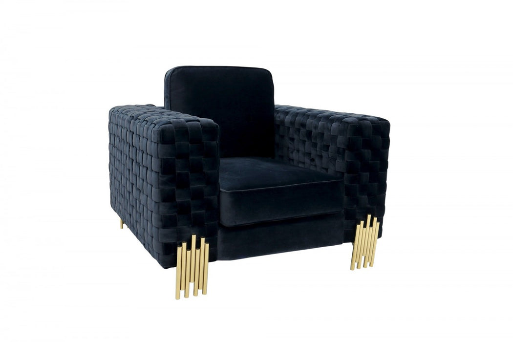 VIG Furniture - Divani Casa Lori Modern Velvet Glam Black & Gold Sofa Set - VGYUHD-1936-BLK-SET - GreatFurnitureDeal