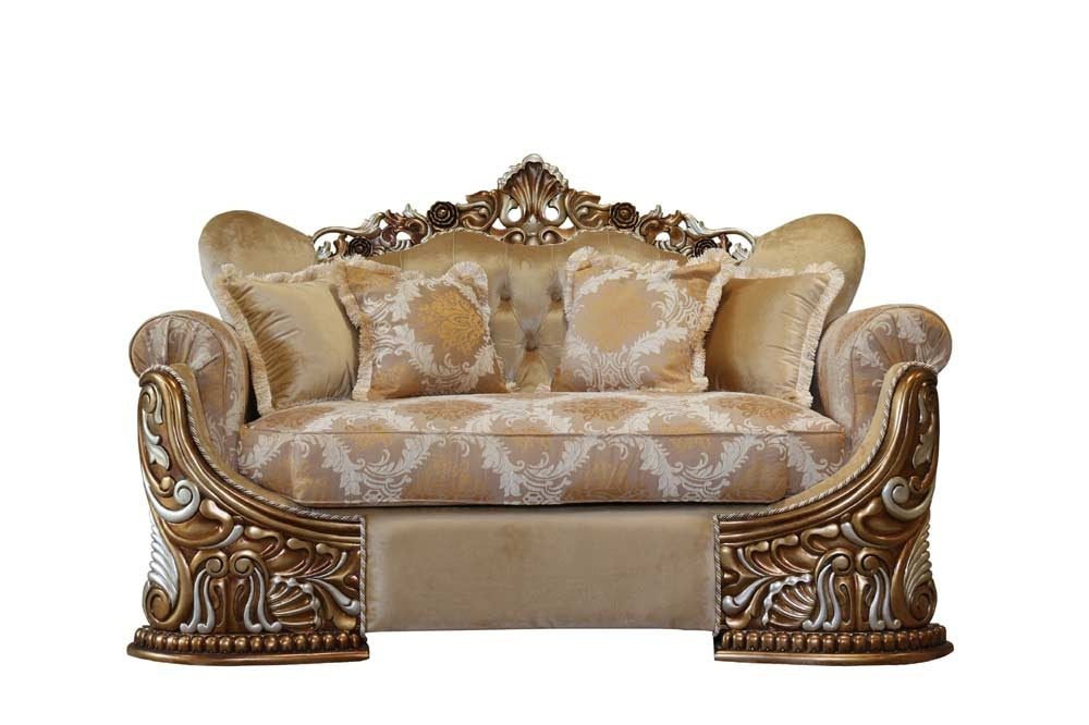 European Furniture - Emporior Luxury Loveseat in Golden Brown with Antique Silver - 44753-L - GreatFurnitureDeal