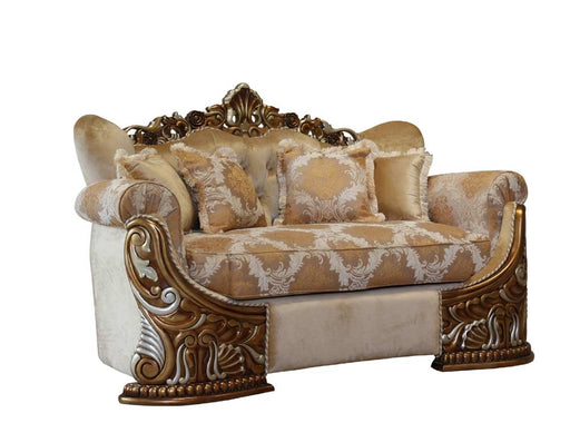 European Furniture - Emporior Luxury Loveseat in Golden Brown with Antique Silver - 44753-L - GreatFurnitureDeal