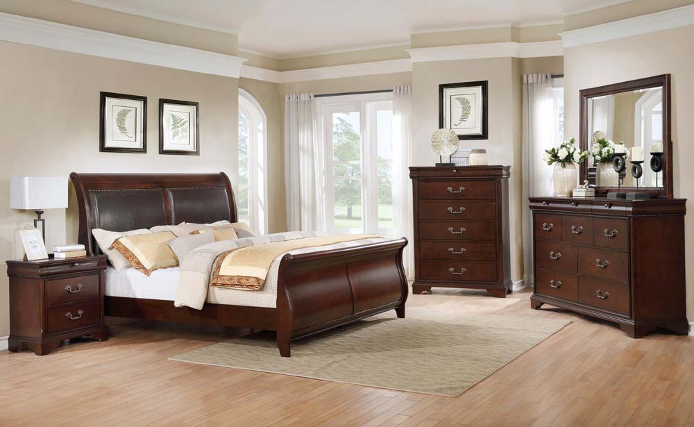 Myco Furniture - Louisville 6 Piece King Bedroom Set in Cherry - LP400-K-6SET - GreatFurnitureDeal