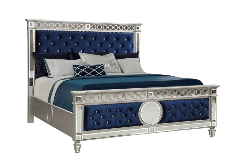 Myco Furniture - Lorient 3 Piece King Bedroom Set in Blue-Silver - LT401-K-3SET