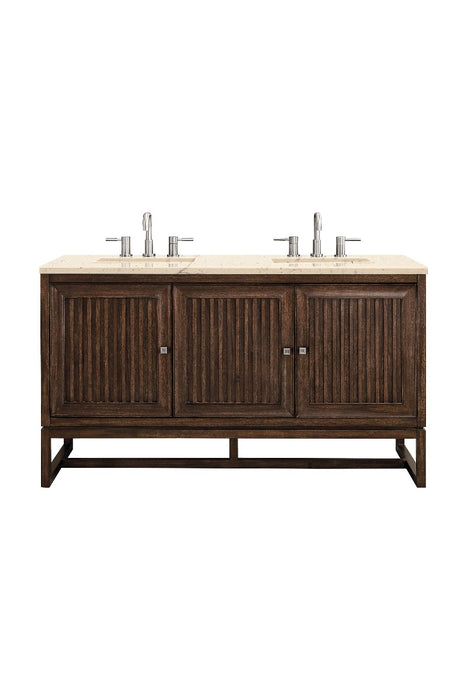 James Martin Furniture - Athens 60" Double Vanity Cabinet, Mid Century Acacia, w- 3 CM Eternal Marfil Top - E645-V60D-MCA-3EMR - GreatFurnitureDeal