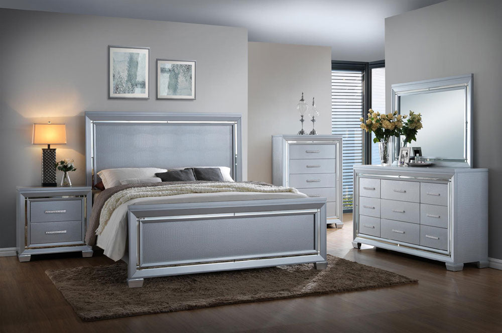 Myco Furniture - Luca 5 Piece Queen Bedroom Set in Silver - LU735-Q-5SET - GreatFurnitureDeal