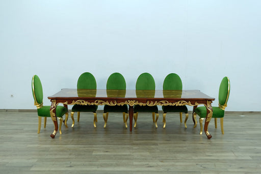 European Furniture - Luxor 7 Piece Luxury Dining Table Set in Green & Light Gold - 68582-68582EM-7SET - GreatFurnitureDeal