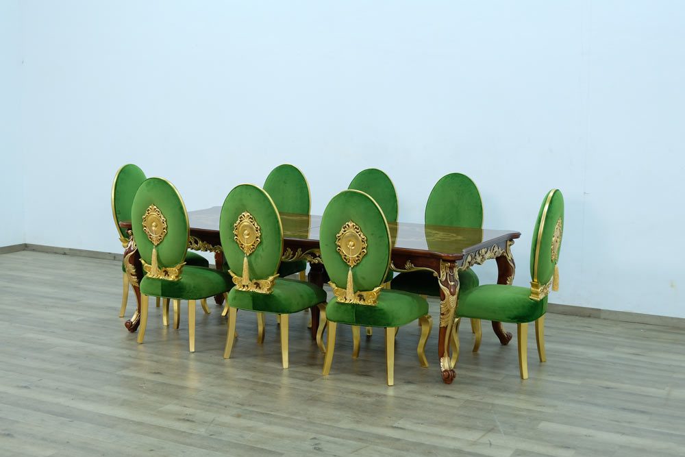 European Furniture - Luxor 5 Piece Luxury Dining Table Set in Green & Light Gold - 68582-68582EM-5SET