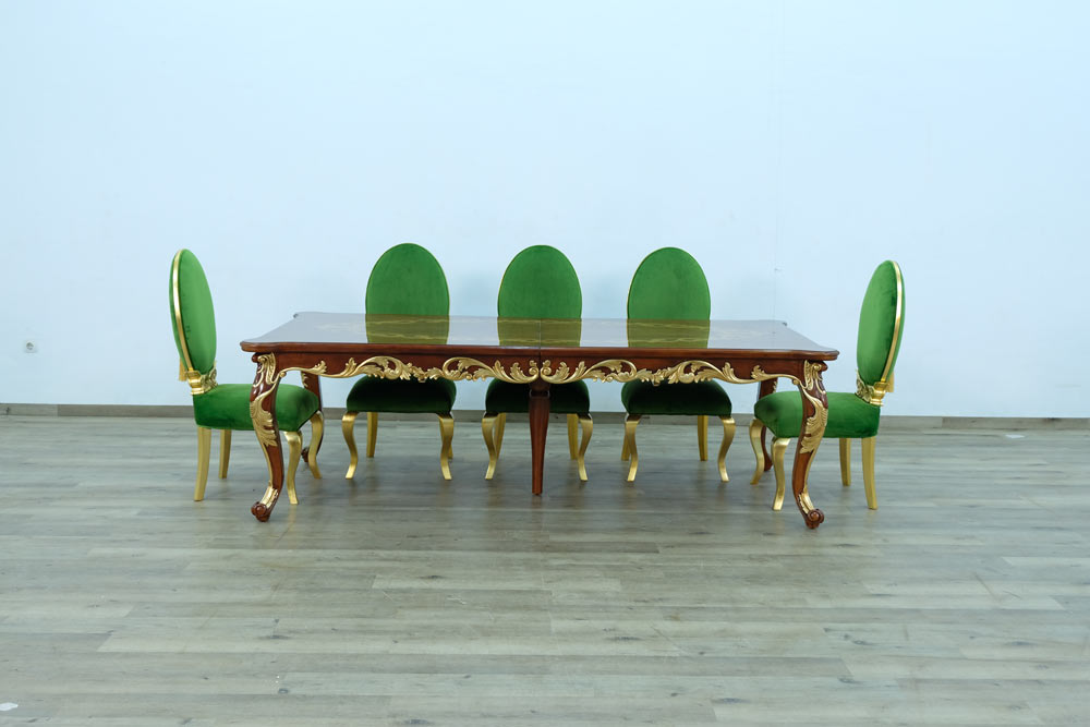 European Furniture - Luxor 5 Piece Luxury Dining Table Set in Green & Light Gold - 68582-68582EM-5SET